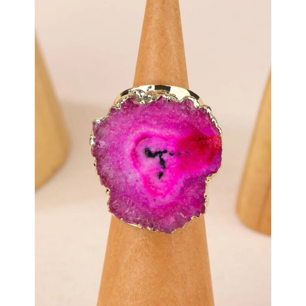 Boho Pink Gold Tone Statement Ring 15$